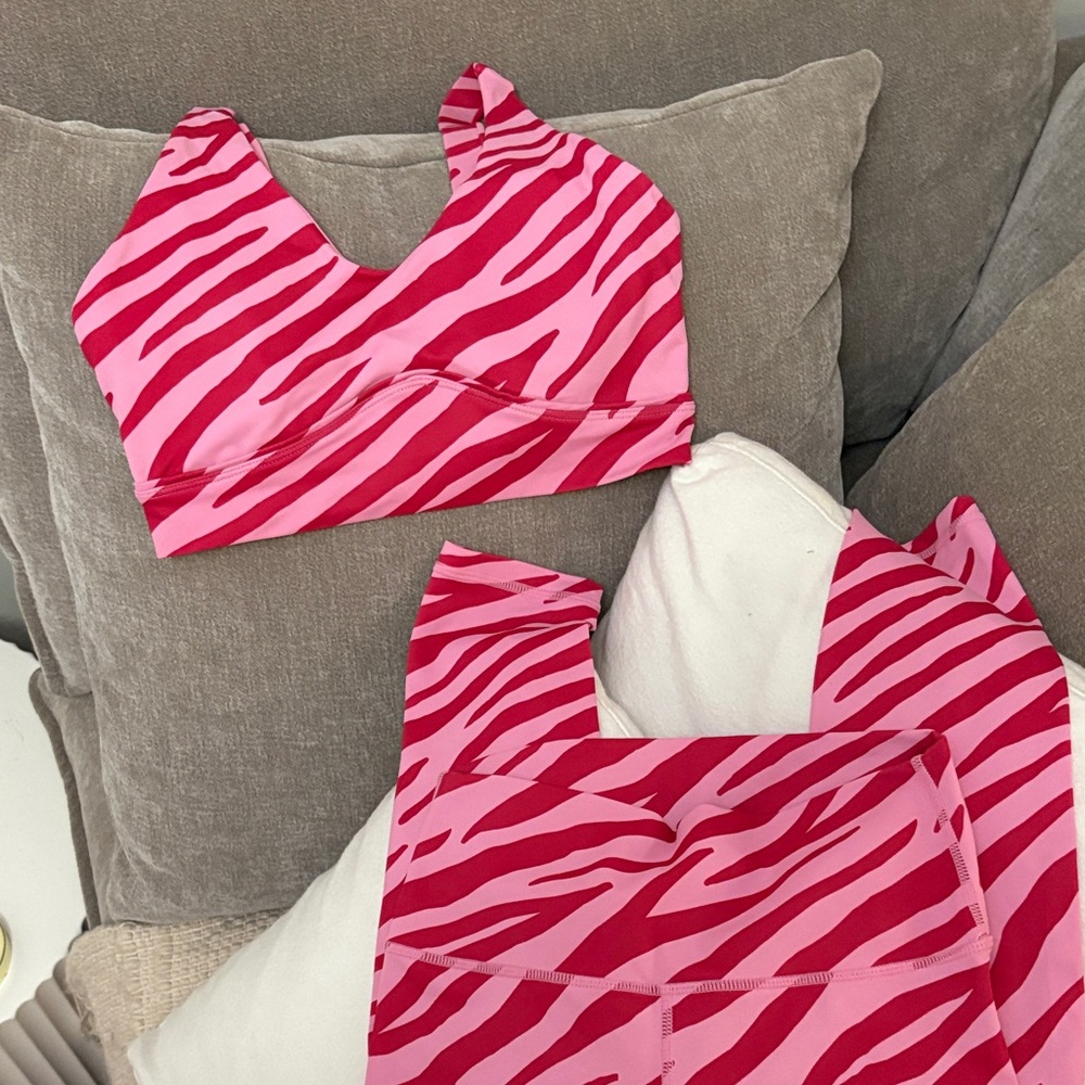 Pink Zebra-Print V-Neck Sports Bra